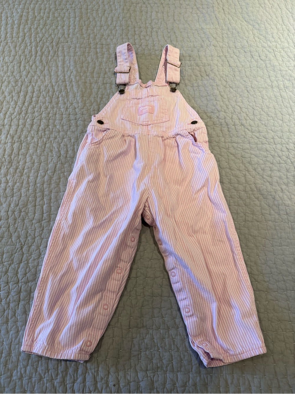 Toddler Girl’s Vintage Oshkosh Pink Railroad Stripe Overalls
